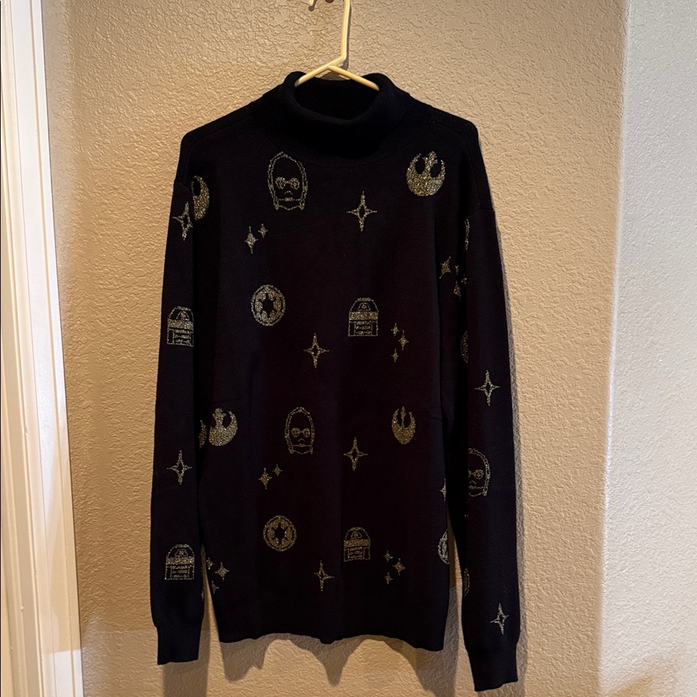 Her Universe Star Wars Black and Gold Turtleneck Sweater - Large NWT